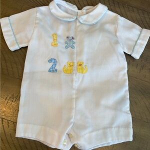 handmade infant baby boys size 0-3 months shorts romper Vintage romper cat bear
